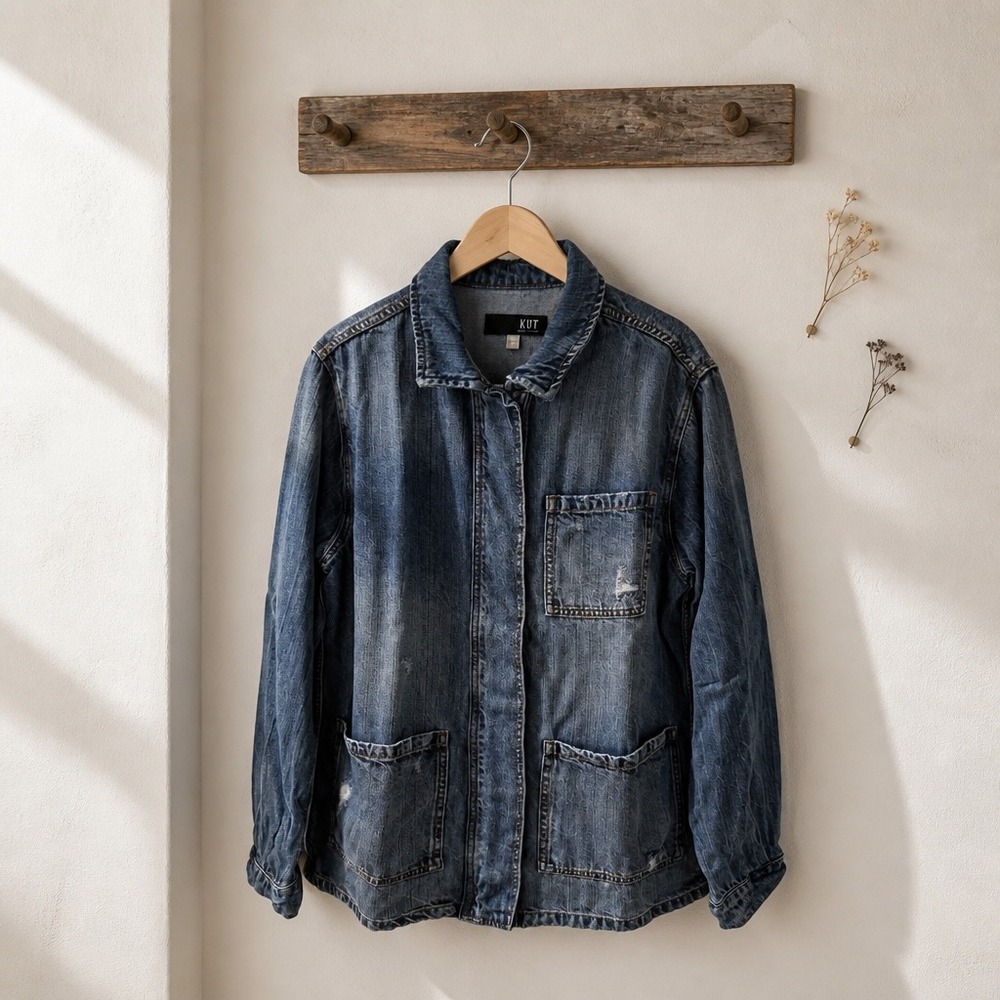 KUT from the Kloth Women Medium Wash Lyocell Denim Utility Chore Jacket NWOT